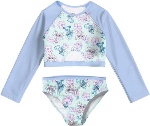 Disney Lilo & Stitch Girls 2-Piece Swimsuit Set, Long-Sleeved Rash Guard and Bikini Bottoms, Quick-Drying Swimwear for Kids in Saudi Arabia