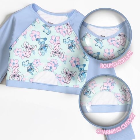 Disney Lilo & Stitch Girls 2-Piece Swimsuit Set, Long-Sleeved Rash Guard and Bikini Bottoms, Quick-Drying Swimwear for Kids in Saudi Arabia