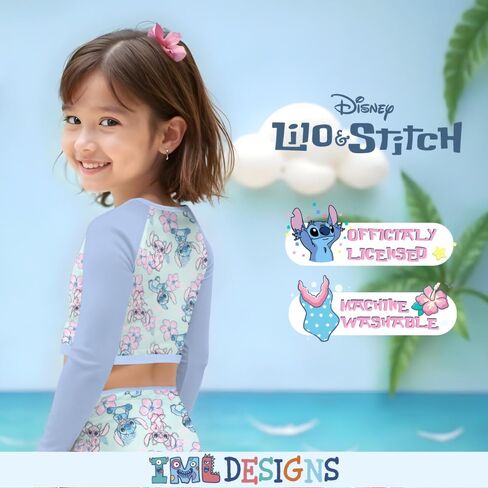 Disney Lilo & Stitch Girls 2-Piece Swimsuit Set, Long-Sleeved Rash Guard and Bikini Bottoms, Quick-Drying Swimwear for Kids in Saudi Arabia