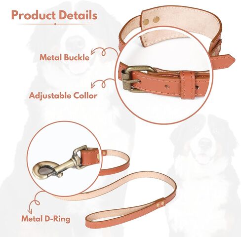 Dog Leash and Dog Collar Set with Metal Buckle, Heavy Duty Dog Collar Leash Combo Set Leather and Nylon, Adjustable and Durable Collar - 18 Inch Collar, 50 Inch Leash - Coffee Brown in Kuwait