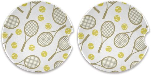 Car Coaster 2 Pack Tennis Ball Pattern Car Talection للمشروبات امتصاص كأس السيراميك Coaster للرجال لإزالة النساء اللطيفات إكسسوارات السيارة 2.56in in Kuwait