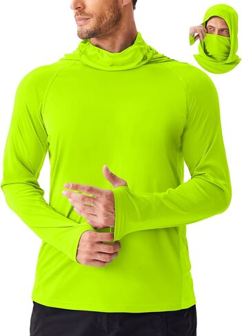Pinspark Men's Sun Protection Hoodie مع قناع UPF 50+ UV Long Sleeve Shirt Men Rash Guard Performance قميص المشي لمسافات طويلة in Kuwait