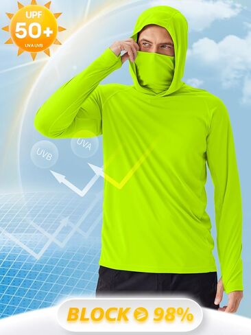 Pinspark Men's Sun Protection Hoodie مع قناع UPF 50+ UV Long Sleeve Shirt Men Rash Guard Performance قميص المشي لمسافات طويلة in Kuwait
