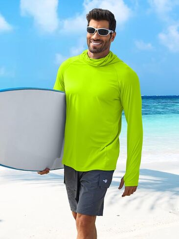 Pinspark Men's Sun Protection Hoodie مع قناع UPF 50+ UV Long Sleeve Shirt Men Rash Guard Performance قميص المشي لمسافات طويلة in Kuwait