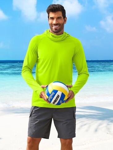 Pinspark Men's Sun Protection Hoodie مع قناع UPF 50+ UV Long Sleeve Shirt Men Rash Guard Performance قميص المشي لمسافات طويلة in Kuwait