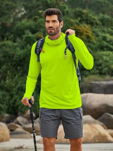 Pinspark Men's Sun Protection Hoodie مع قناع UPF 50+ UV Long Sleeve Shirt Men Rash Guard Performance قميص المشي لمسافات طويلة in Kuwait