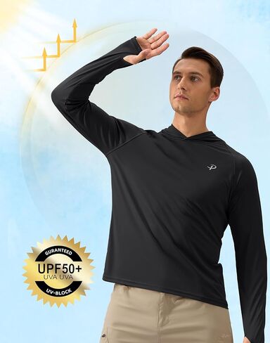 Pudolla Men's Sun Protection Hoodie Shirts UPF 50+ Rash Guard SPF Long Sleeve Fishing Shirt for Men Swim Hiking Boating in Kuwait