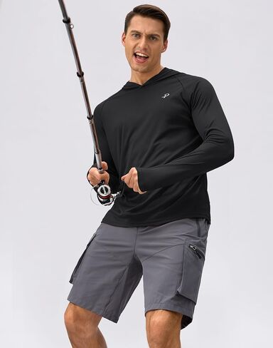 Pudolla Men's Sun Protection Hoodie Shirts UPF 50+ Rash Guard SPF Long Sleeve Fishing Shirt for Men Swim Hiking Boating in Kuwait