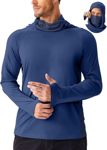 Pinspark Men's Sun Protection Hoodie مع قناع UPF 50+ UV Long Sleeve Shirt Men Rash Guard Performance قميص المشي لمسافات طويلة in Kuwait