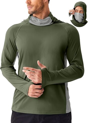 PINSPARK Men's Sun Protection Hoodie with Mask UPF 50+ UV Long Sleeve Shirt Men Rash Guard Performance Fishing Hiking Shirt in Kuwait