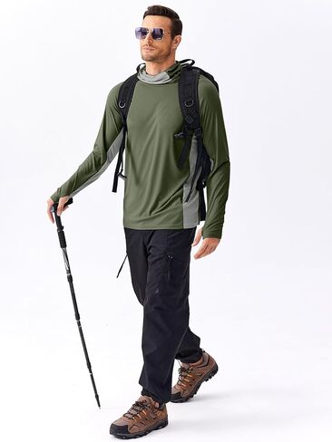 PINSPARK Men's Sun Protection Hoodie with Mask UPF 50+ UV Long Sleeve Shirt Men Rash Guard Performance Fishing Hiking Shirt in Kuwait