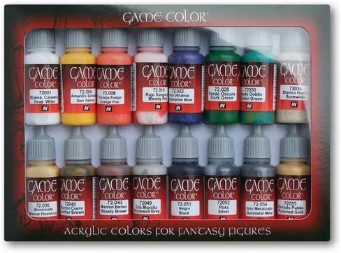 Vallejo 72291 - Leather and Metal Acrylic Paint Set -16 x Assorted 17millimeter Colour in Saudi Arabia