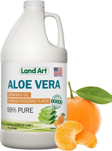 Land Art Pure Aloe Vera Drinkable Gel Unflavored - Cold-Processed Inner Filet - from Organic Fresh Leaves from Texas - for Heartburn Relief - Acid Reflux - 64 fl oz in Saudi Arabia