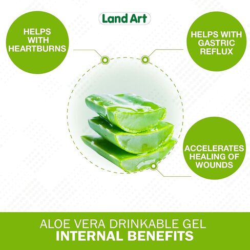 Land Art Pure Aloe Vera Drinkable Gel Unflavored - Cold-Processed Inner Filet - from Organic Fresh Leaves from Texas - for Heartburn Relief - Acid Reflux - 64 fl oz in Saudi Arabia