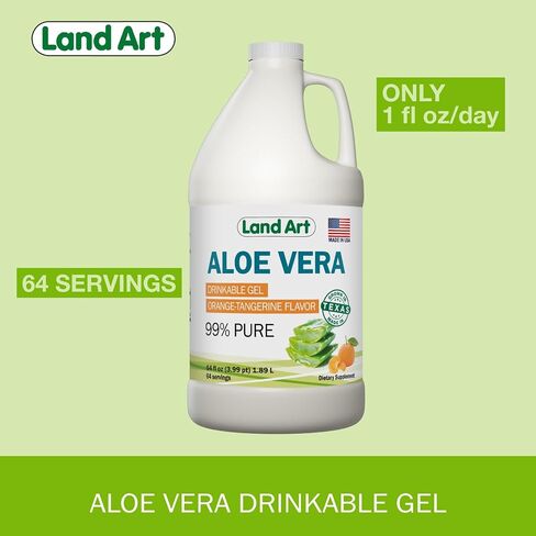 Land Art Pure Aloe Vera Drinkable Gel Unflavored - Cold-Processed Inner Filet - from Organic Fresh Leaves from Texas - for Heartburn Relief - Acid Reflux - 64 fl oz in Saudi Arabia