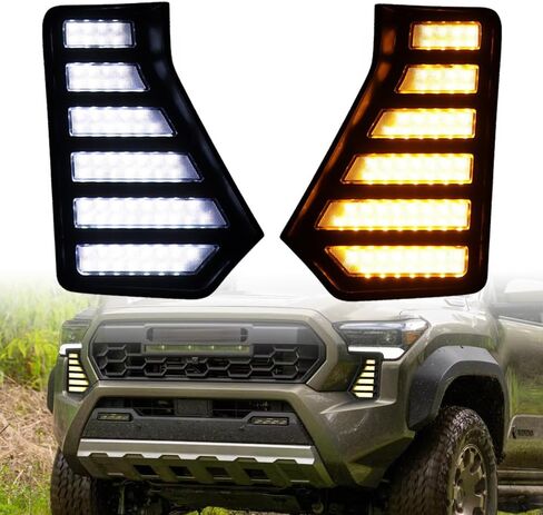 Compatible with Toyota Tacoma 2024 2025 LED Daytime Running Light w/Turn Signal Front Fog Light Side Grille Headlight DRL White/Amber 60W 2X in Saudi Arabia