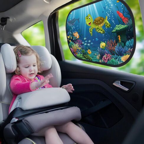 ظلال نافذة السيارة - ظلال نافذة السيارة للطفل (2 عبوة) 19.6 "x12" ، حماية Glare Shield & UV ، ظلال الشمس لشاشات النوافذ الجانبية لسيارات الدفع الرباعي ، سيدان ، حافلة صغيرة in Kuwait