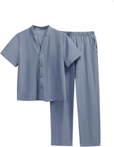 GORGLITTER Boy's 2 Piece Clothing Sets Button Down Collar Neck Shirt and Elastic Waist Pants Set in Kuwait