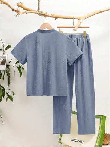 GORGLITTER Boy's 2 Piece Clothing Sets Button Down Collar Neck Shirt and Elastic Waist Pants Set in Kuwait