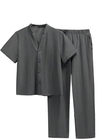 GORGLITTER Boy's 2 Piece Clothing Sets Button Down Collar Neck Shirt and Elastic Waist Pants Set in Kuwait