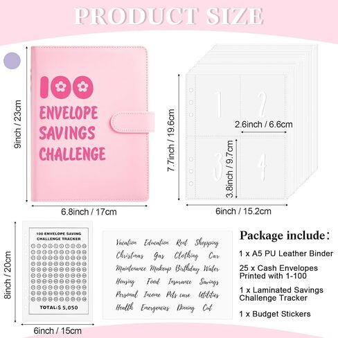 100 Envelope Savings Challenge Kit Challenge Binder A5 Money Saving Book Budget Binder with Cash Envelopes Budget Planner to Save 5, 050, 100 Day Cash Stuffing Budgeting(Purple) in Kuwait