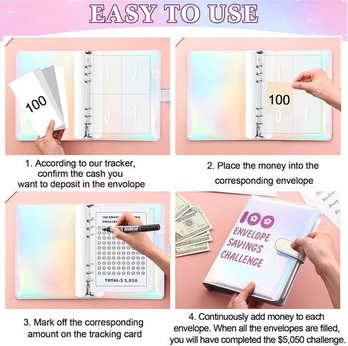 100 Envelope Savings Challenge Kit Challenge Binder A5 Money Saving Book Budget Binder with Cash Envelopes Budget Planner to Save 5, 050, 100 Day Cash Stuffing Budgeting(Purple) in Kuwait