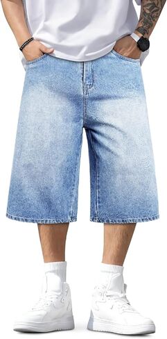 Men Baggy Jorts Y2k Streetwear Loose Fit Hip Hop Skateboard Denim Shorts in Saudi Arabia