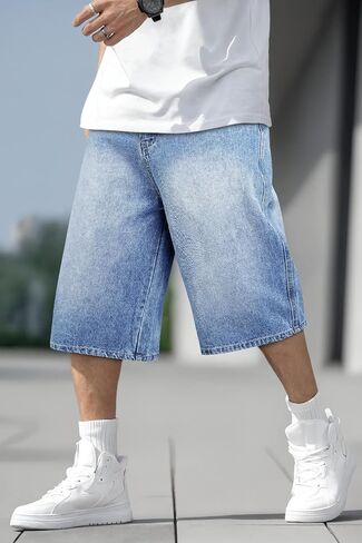 Men Baggy Jorts Y2k Streetwear Loose Fit Hip Hop Skateboard Denim Shorts in Saudi Arabia