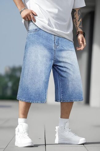Men Baggy Jorts Y2k Streetwear Loose Fit Hip Hop Skateboard Denim Shorts in Saudi Arabia