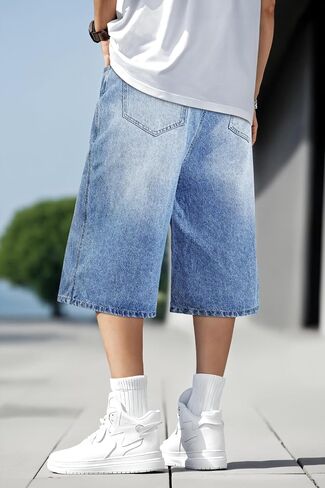 Men Baggy Jorts Y2k Streetwear Loose Fit Hip Hop Skateboard Denim Shorts in Saudi Arabia