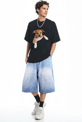 Men Baggy Jorts Y2k Streetwear Loose Fit Hip Hop Skateboard Denim Shorts in Saudi Arabia