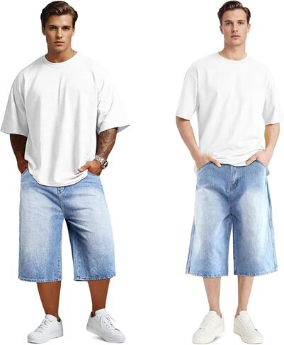 Men Baggy Jorts Y2k Streetwear Loose Fit Hip Hop Skateboard Denim Shorts in Saudi Arabia