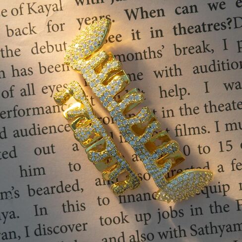 Personality Hip hop Street Dress Up Grillz big gold braces 18K gold-plated Grillz fashionable zircon sparkling flame tree Halloween Christmas party outfit personality suitable for men and women in Saudi Arabia