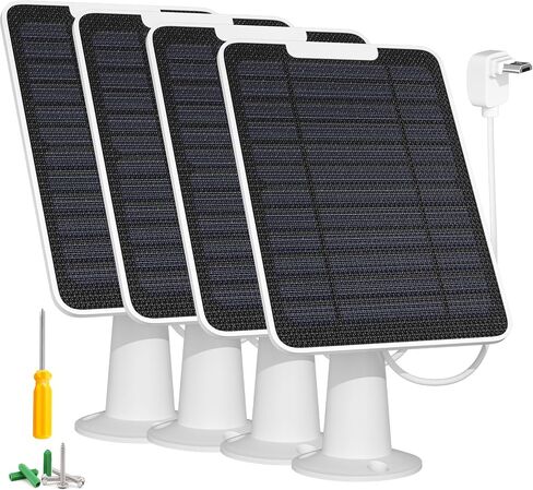 Solar Panel Charger Compatible with Google Nest Camera Outdoor & Indoor (Battery Version), 5W Solar Power for Google Nest Cam, IP65 Weatherproof, w/Secure Wall Mount & Screwdriver, 13ft Cable, 4 Pack in Kuwait