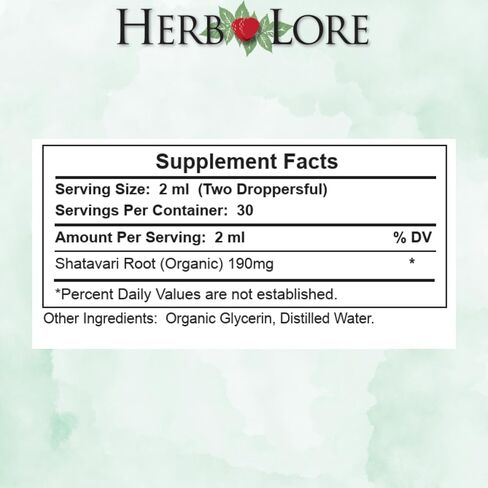 Herb Lore Organic Shatavari Root Extract Tincture - Liquid Shatavari Drops (Asparagus Racemosus) for Lactation and Wellness Support - Alcohol Free (2 fl oz) in Saudi Arabia
