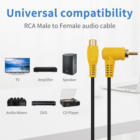 RCA Audio Cable Gold-Plated Elbow RCA line Lotus Male and Female Extension Lotus AV Video Cable Projector Cable Audio Cable (1.5m/5ft RCA Female Straight to Male Elbow) in Kuwait