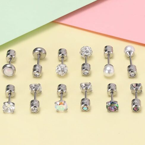 10 Pairs Stainless Steel Stud Earrings Colorful CZ Stud Earrings 20G Stud Earings 10mm 12mm Hoop Earrings Cartilage Earrings For Women Men in Kuwait