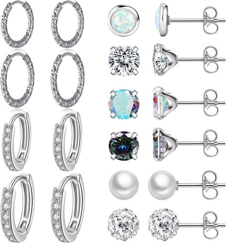 10 Pairs Stainless Steel Stud Earrings Colorful CZ Stud Earrings 20G Stud Earings 10mm 12mm Hoop Earrings Cartilage Earrings For Women Men in Kuwait