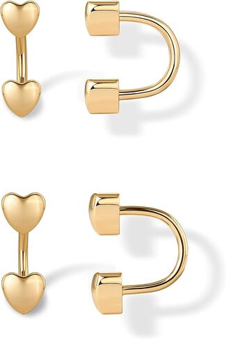 PAVOI 14K Gold Plated Sterling Silver Posts Double Half Huggie Earring Jacket Pack for Women - Gold Statement Loop Hoop Earring Set - Heart Ball Cubic Zirconia Screwback Studs in Saudi Arabia