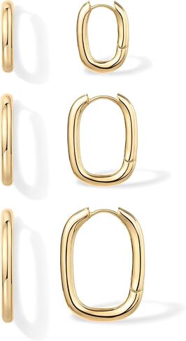 Pavoi 18K Gold Placed Silver Silver Posts أقراط صغيرة للنساء - مجموعة هندسية هندسية عادية مكتنزة حزمة ثقب الأذن - أقراط الذهب اليومية. in Kuwait