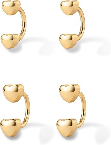 PAVOI 14K Gold Plated Sterling Silver Posts Double Half Huggie Earring Jacket Pack for Women - Gold Statement Loop Hoop Earring Set - Heart Ball Cubic Zirconia Screwback Studs in Saudi Arabia