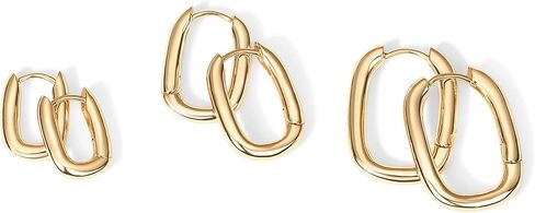 Pavoi 18K Gold Placed Silver Silver Posts أقراط صغيرة للنساء - مجموعة هندسية هندسية عادية مكتنزة حزمة ثقب الأذن - أقراط الذهب اليومية. in Kuwait