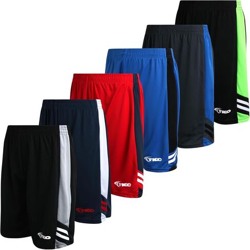 TKO Boys Athletic Shorts - 6 Pack Active Performance Quick Dry Mesh Basketball Shorts for Boys with Elastic Waistband in Kuwait