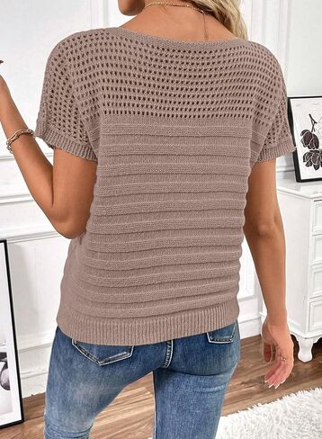 Shewin Womens Swensters Crew Neck Stirts Shorts Summer Tops Metkollow Hollow Out Thirts Sweater Blouses in Kuwait