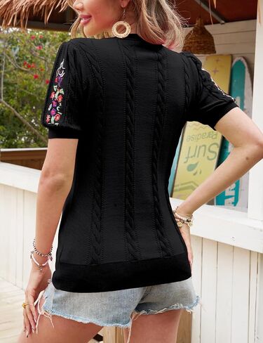 Cicibird Womens Short Sleeve Sweater لطيف المطرز مسحلة الكابلات غير الرسمية قمم الصيف in Kuwait
