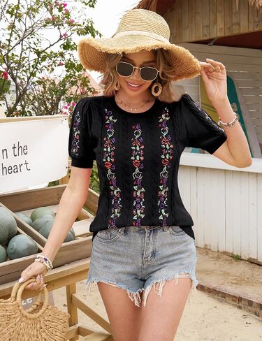 Cicibird Womens Short Sleeve Sweater لطيف المطرز مسحلة الكابلات غير الرسمية قمم الصيف in Kuwait