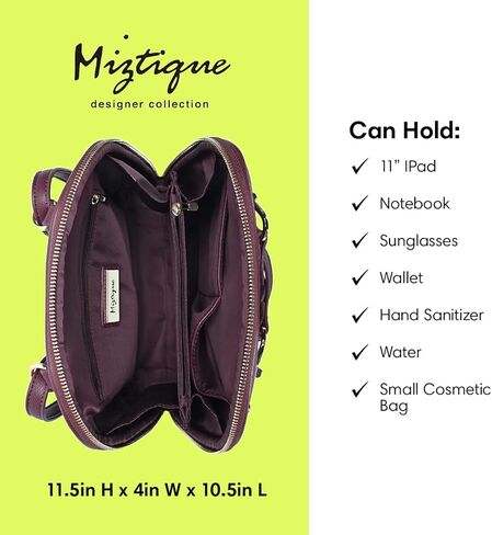 Miztique The Daisy Convertible Backpack Purse for Women (Black) | Soft Vegan Leather Shoulder Strap Bag or Convertible Backpack | 10.5in x 4in x 11.5in | in Kuwait