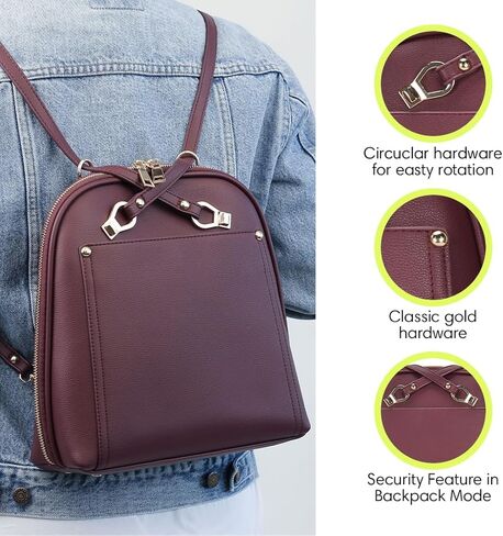 Miztique The Daisy Convertible Backpack Purse for Women (Black) | Soft Vegan Leather Shoulder Strap Bag or Convertible Backpack | 10.5in x 4in x 11.5in | in Kuwait