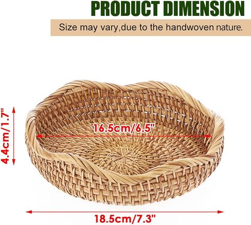 Hipiwe Round Key Basket Bowl للمدخل 7.3 "طبيعية فاكهة الفاكهة سلة الخوص المنسوجة التي تقدم صينية راتان منظم سلال زخرفية لمطبخ غرفة المعيشة بجانب السرير in Kuwait