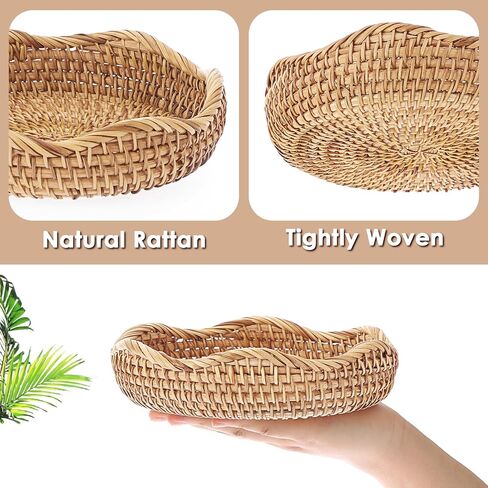 Hipiwe Round Key Basket Bowl للمدخل 7.3 "طبيعية فاكهة الفاكهة سلة الخوص المنسوجة التي تقدم صينية راتان منظم سلال زخرفية لمطبخ غرفة المعيشة بجانب السرير in Kuwait
